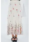 Ekru Desenli Şifon Etek 8010