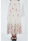 Ekru Desenli Şifon Etek 8010