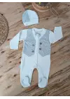 Omarı Detaylı Çıtçıtlı Ekru Erkek Bebek Tulumu