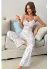Omarı Ekru Yaz Romantizmi Askılı Pijama Takımı