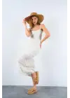 Omarı Şık Ekru Ajurlu Elbise