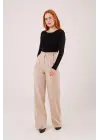 Omarı Şık ve Rahat Bol Paça Bej Pantolon