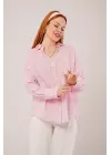 Omarı Şık Çizgili Pembe Gömlek