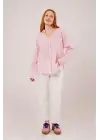 Omarı Şık Çizgili Pembe Gömlek