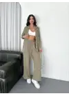 Omarı Şık Yakalı Uzun Kollu Pantolon Takımı - Bej