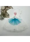 Omarı Elsa Desenli Fiyonklu Tül Etekli Kız Çocuk Tütü Elbise