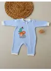 Enerjik Animal Nakışlı Fermuarlı Bebek Tulumu Mavi