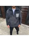 Erkek Polar Fermuarlı Sweatshirt – Kapüşonsuz, Cepli, Yumuşak Dokulu, Oversize Rahat Kalıp, Kışlık Sıcak Tutan Fermuarlı Üst - Füme