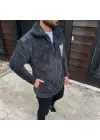 Erkek Polar Fermuarlı Sweatshirt – Kapüşonsuz, Cepli, Yumuşak Dokulu, Oversize Rahat Kalıp, Kışlık Sıcak Tutan Fermuarlı Üst - Füme