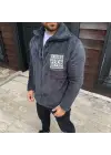 Erkek Polar Fermuarlı Sweatshirt – Kapüşonsuz, Cepli, Yumuşak Dokulu, Oversize Rahat Kalıp, Kışlık Sıcak Tutan Fermuarlı Üst - Füme