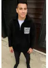 Erkek Polar Fermuarlı Sweatshirt – Kapüşonsuz, Cepli, Yumuşak Dokulu, Oversize Rahat Kalıp, Kışlık Sıcak Tutan Fermuarlı Üst - Siyah