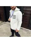 Erkek Polar Fermuarlı Sweatshirt – Kapüşonsuz, Cepli, Yumuşak Dokulu, Oversize Rahat Kalıp, Kışlık Sıcak Tutan Fermuarlı Üst - Beyaz