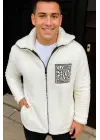 Erkek Polar Fermuarlı Sweatshirt – Kapüşonsuz, Cepli, Yumuşak Dokulu, Oversize Rahat Kalıp, Kışlık Sıcak Tutan Fermuarlı Üst - Beyaz