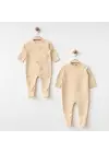 Omarı Yumuşak Pamuklu Bej Bebek Tulum Seti