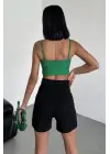 Omarı Esnek Krep Şort Siyah