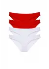 Omarı Likralı Kadın Slip Külot Seti - Kırmızı ve Beyaz