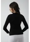 Omarı Siyah Uzun Kol Likralı Bisiklet Yaka Body