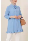 Eteği Fırfırlı Beli Bağcıklı Gizli Düğmeli Modal Tunik  -Bebe Mavi