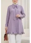 Eteği Fırfırlı Beli Bağcıklı Gizli Düğmeli Modal Tunik  -Leylak