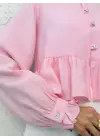 Omarı Taşlı Düğmeli Modal Kumaş Gömlek -Pembe