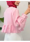Omarı Taşlı Düğmeli Modal Kumaş Gömlek -Pembe