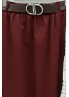 Etek Ucu Dikiş Detaylı Beli Lastikli Astarlı İthal Soft Gabardin Etek  -Bordo