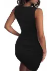 Omarı Lazer Detaylı Bisiklet Yaka Kısa Elbise