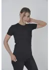 Omarı File Detaylı Slim Fit Siyah T-shirt