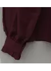 Fırfır Detaylı Düğmeli Kısa Gömlek -Bordo