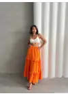 Omarı Turuncu Fırfırlı Uzun Etek