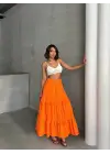 Fırfırlı brodeli astarlı uzun etek turuncu s255047