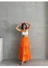 Fırfırlı brodeli astarlı uzun etek turuncu s255047
