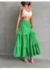 Fırfırlı brodeli astarlı uzun etek yeşil s255047