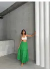 Fırfırlı brodeli astarlı uzun etek yeşil s255047