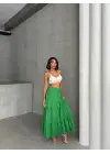 Fırfırlı brodeli astarlı uzun etek yeşil s255047