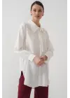 Fırfırlı Uzun Gömlek Tunik 5952 - Beyaz