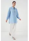 Fırfırlı Uzun Gömlek Tunik 5952 - Mavi