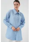 Fırfırlı Uzun Gömlek Tunik 5952 - Mavi