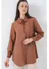 Fırfırlı Uzun Gömlek Tunik 5952 - Sütlü Kahve