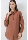 Fırfırlı Uzun Gömlek Tunik 5952 - Sütlü Kahve