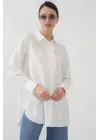 Fırfırlı Uzun Gömlek Tunik 5953 - Beyaz