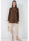Fırfırlı Uzun Gömlek Tunik 5986 - Kahverengi