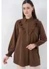 Fırfırlı Uzun Gömlek Tunik 5986 - Kahverengi