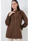Fırfırlı Uzun Gömlek Tunik 5986 - Kahverengi