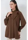 Fırfırlı Uzun Gömlek Tunik 5986 - Kahverengi