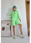 Omarı Fıstık Yeşili Cepli Gömlek ve Şort Takımı