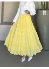 Omarı Modern Tarzda Sarı Katlamalı Etek