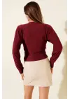 Fitilli Bisiklet Yaka İkili Bluz bordo T4341
