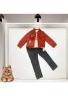 Omarı Çocuklar İçin Fitilli Kadife Ceket ve Kot Pantolonlu 3lü Takım