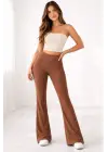 Fitilli Kaşkorse İspanyol Paça Tayt Yüksek Bel Esnek Günlük Rahat Pantolon - Kahverengi